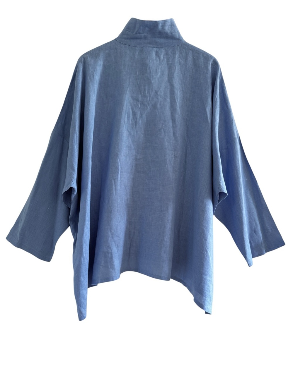 PLANET By Lauren G Handkerchief Linen Signature Button Front Shirt  in Blue - Picture 8 of 13